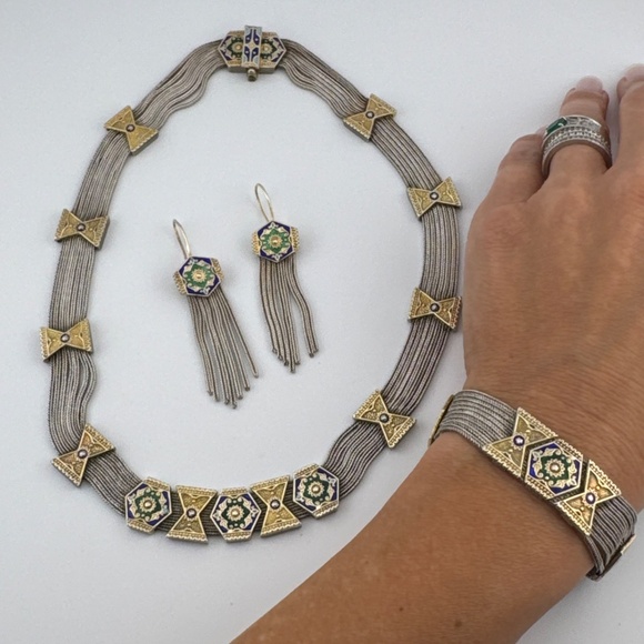 Vintage Sterling Silver and Enamel Byzantine Style Anatoli Desined Suite 128g - Picture 11 of 14